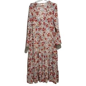 Natural Life Womens Tiered Maxi Dress Medium Multicolor Floral‎ Bell Sleeve